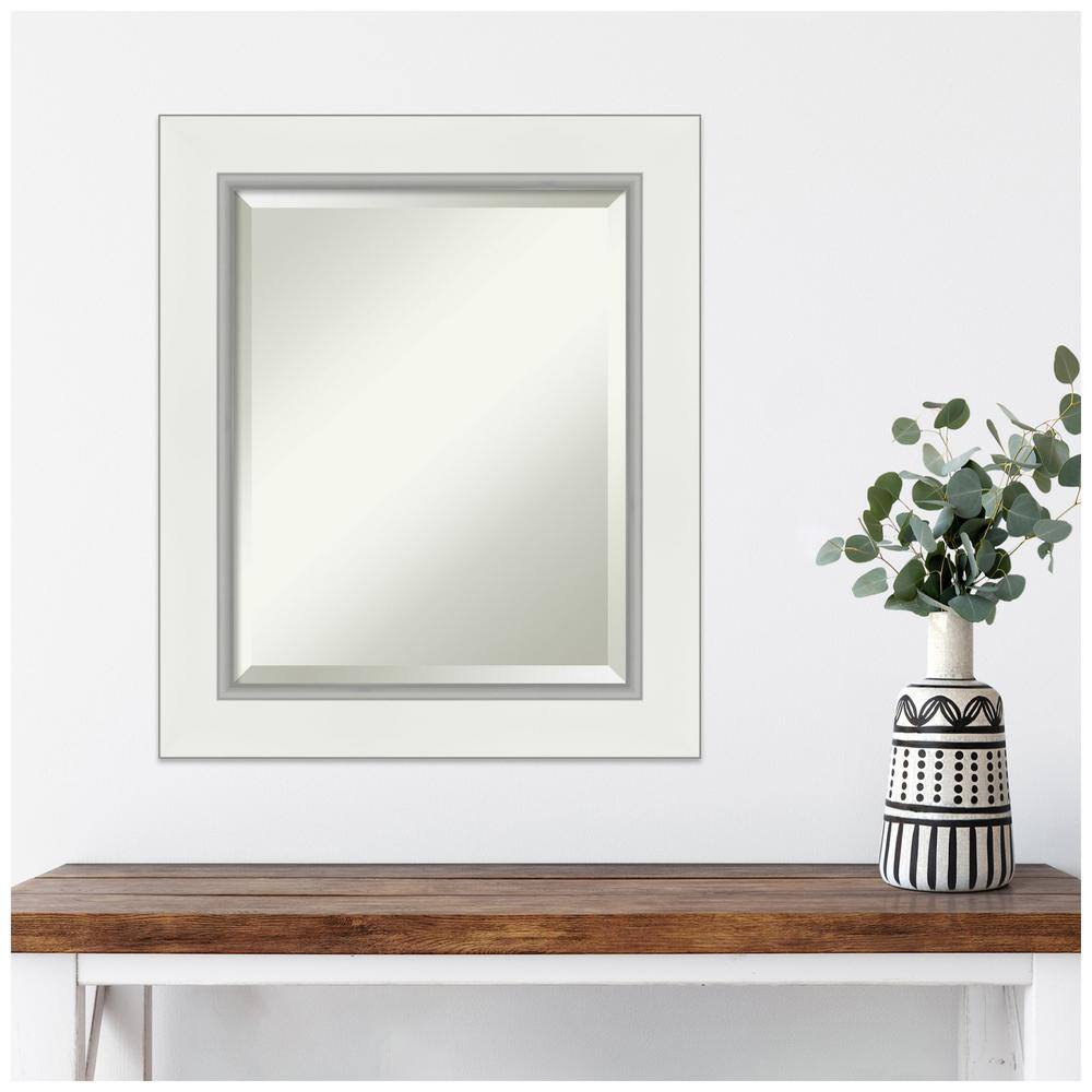 Eva White and Silver Rectangular Beveled Wall Mirror