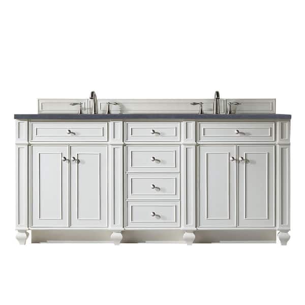 James Martin Vanities Bristol 72 in. W x 23.5 in.D x 34 in. H Double Bath Vanity in Bright White with Quartz Top in Charcoal Soapstone