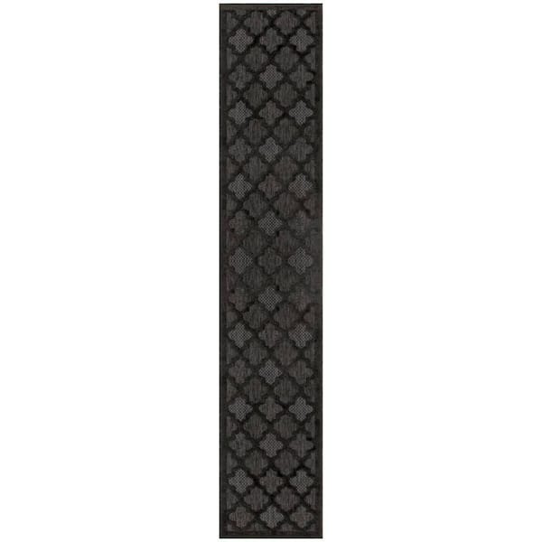 Nourison Easy Care Charcoal Black 2 ft. x 20 ft. Trellis Contemporary Runner Area Rug