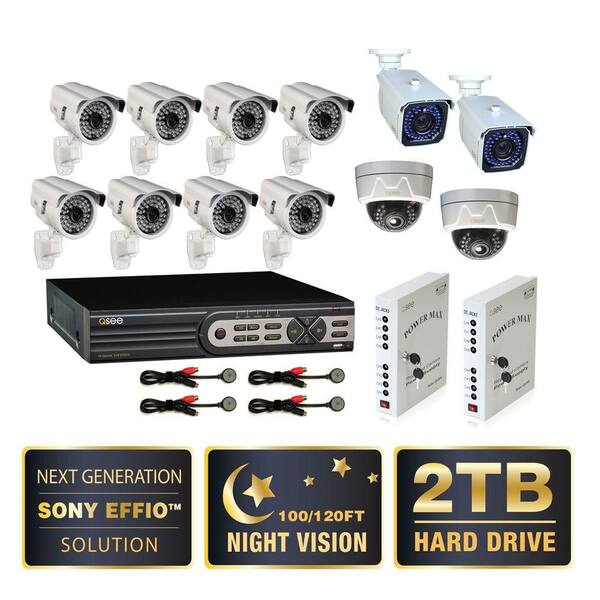 Q-SEE Premium Series 16-CH D1 2TB Surveillance System with (12) 650 TVL Cams, Mics, and Power Panels, 120 ft. Night Vision