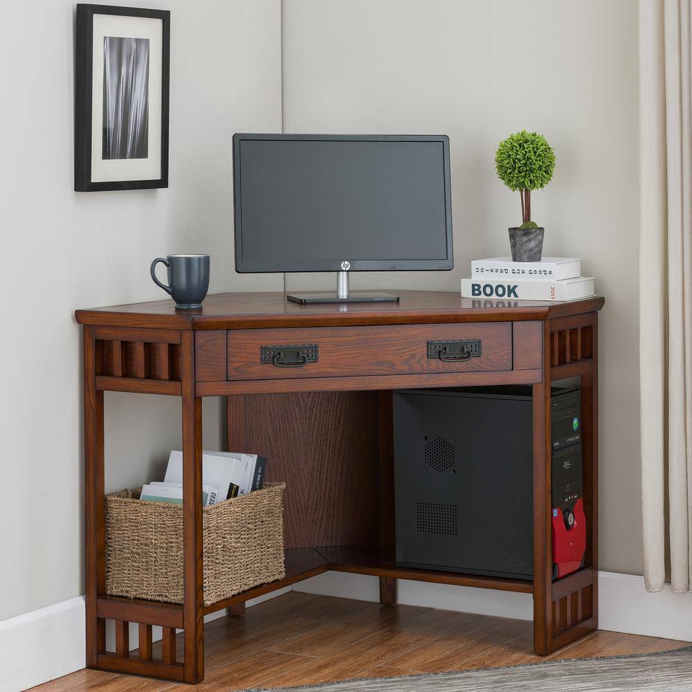 Mission Oak Corner Desk with Drawer and Keyboard Tray