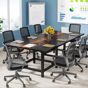 Capen 78.7 in. Rectangular Brown and Black Engineered Wood Computer Desk Conference Table