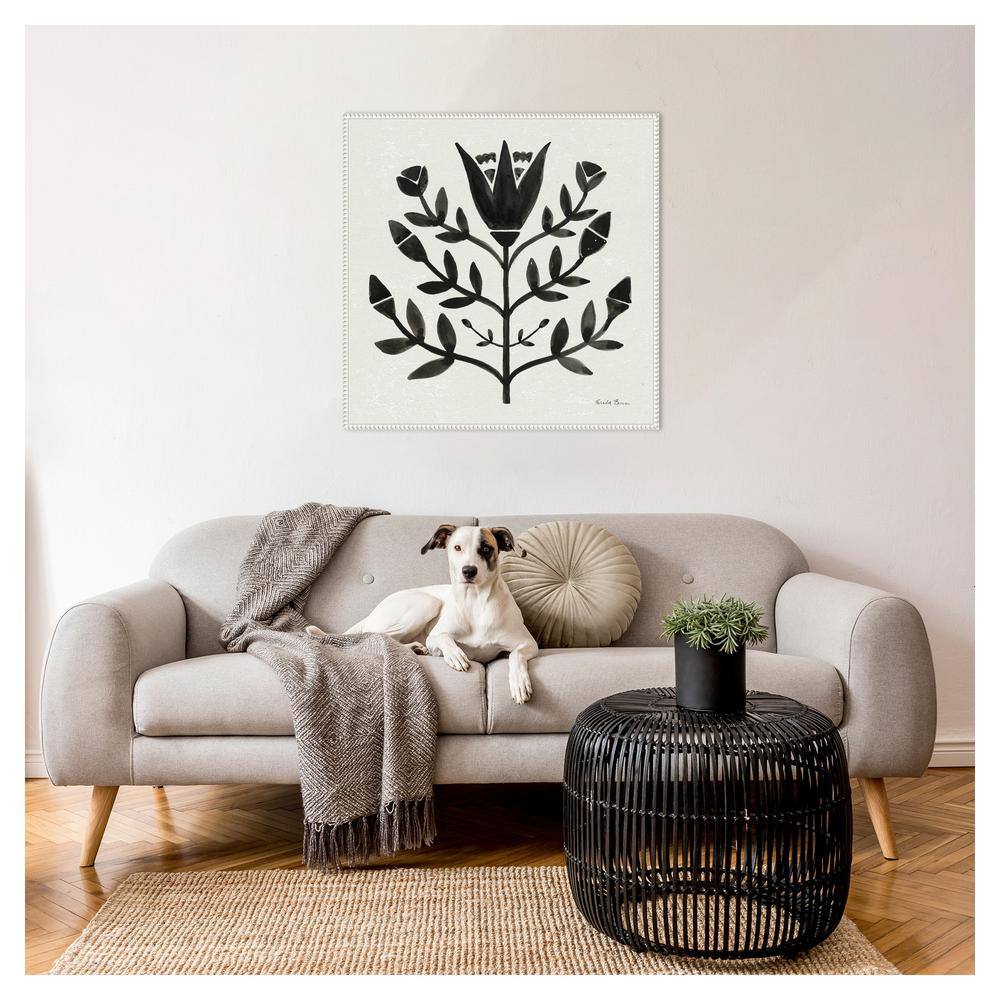 Nordic Black and White Beaded Canvas Botanical Wall Art