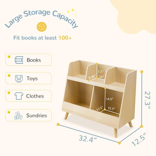 LUE BONA 32.68 in. White 2-Tier Storage Wooden Kids Bookshelf with Cubbies  and Bookrack for Kids Room or Nursery LB22KS0005-100 - The Home Depot