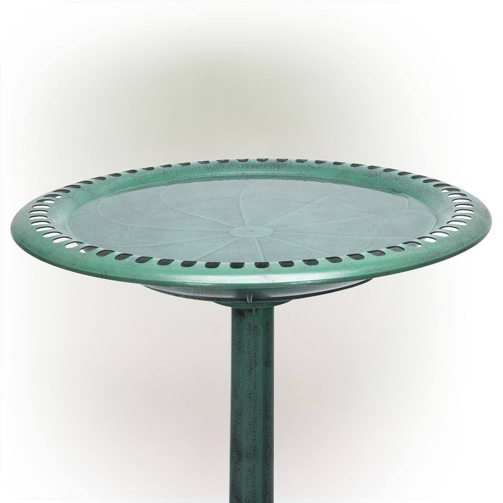 Green Plastic Scrollwork Bird Bath with Stand