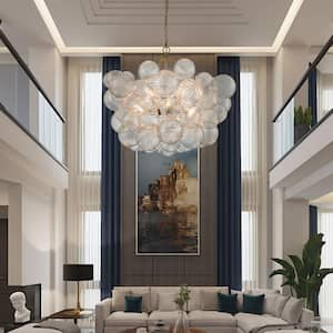 Neuvy 33 in. W 8-Light Brass Cluster Chandelier with Swirled Glass Crystal Shades for Staircase and Living Room