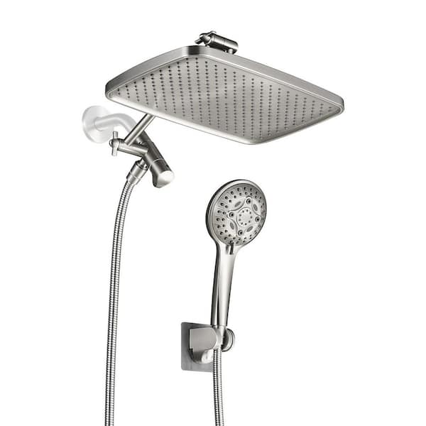 Rainfull 2-in-1 8-spray with 1.8 GPM 12 in. Wall Mount Dual Shower Head and Handheld Shower Head in Brushed Nickel