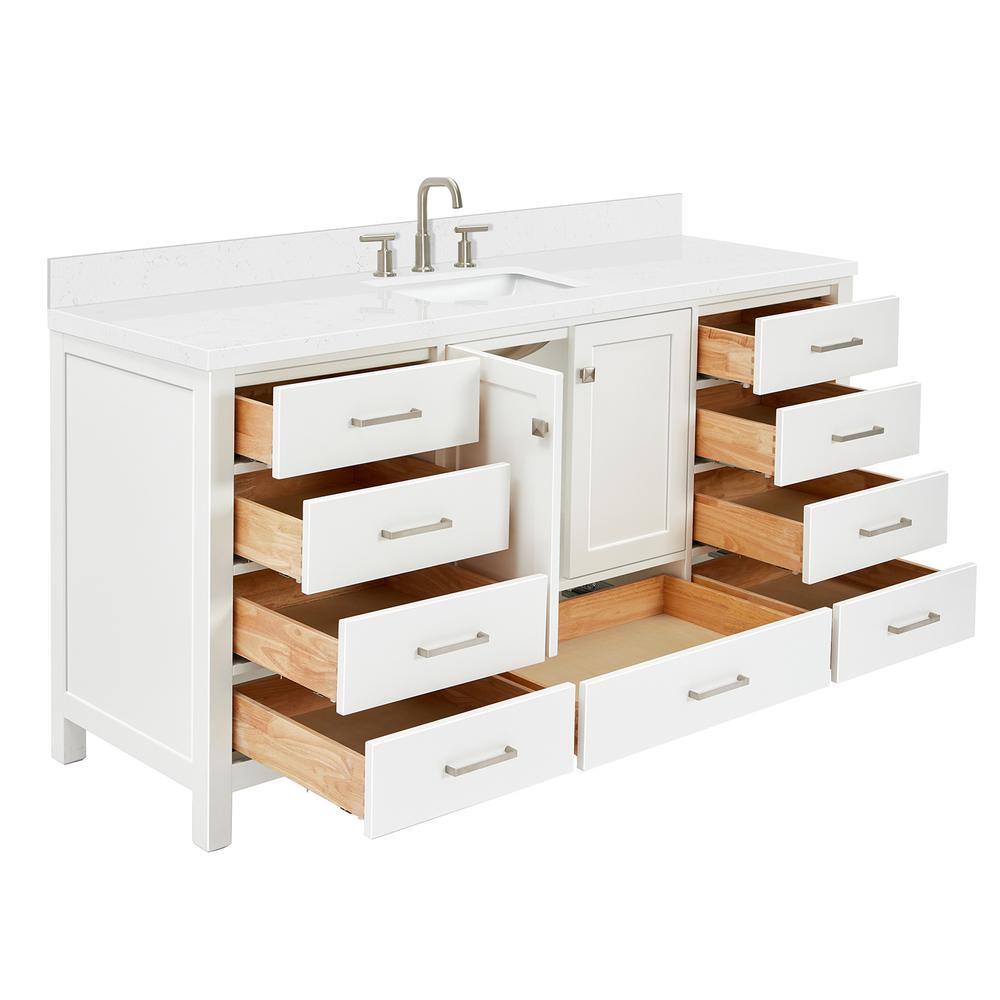 Cambridge 66" White Hardwood Freestanding Single Basin Vanity