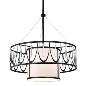 Coastal Glam 1-Light Oil Rubbed Bronze Double Drum Chandelier with Hanging Crystals