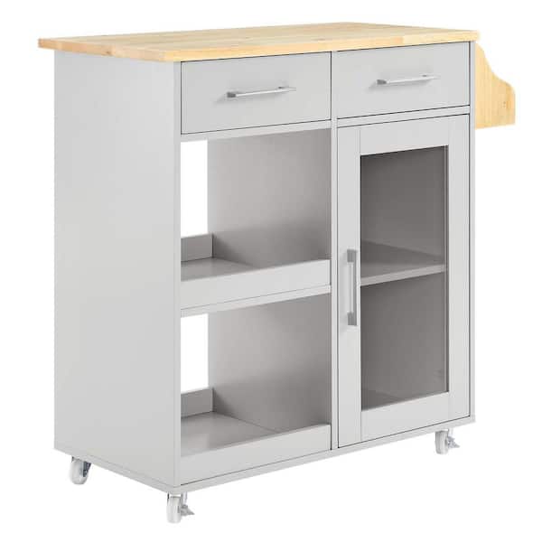MODWAY Culinary Kitchen Cart With Spice Rack in Light Gray Natural