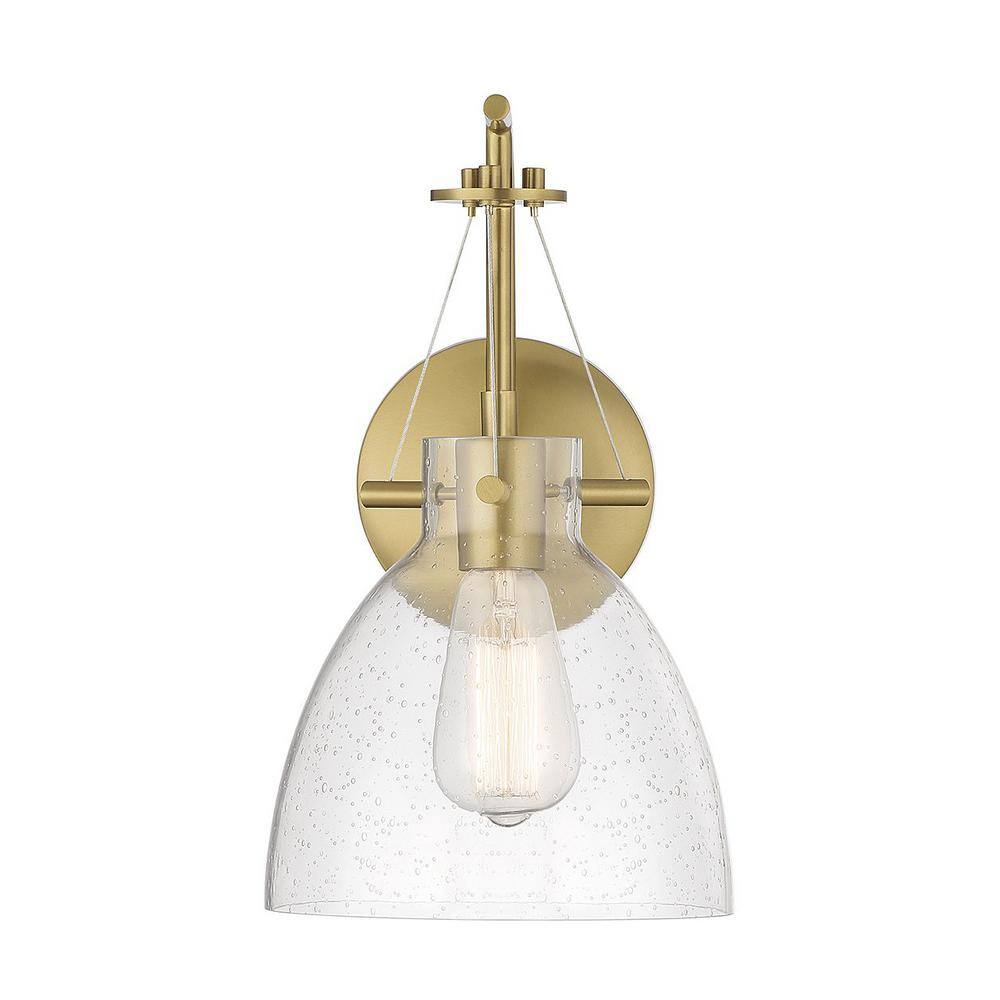 Warm Brass and Clear Seeded Glass 1-Light Wall Sconce