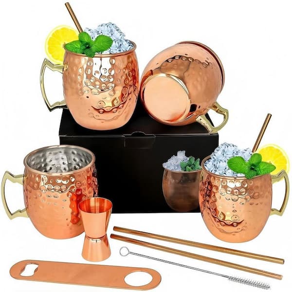 4-Piece Stainless Steel Mule Copper Mugs, 18 oz. Copper Plated Stainless Steel Mug for Chilled Drinks