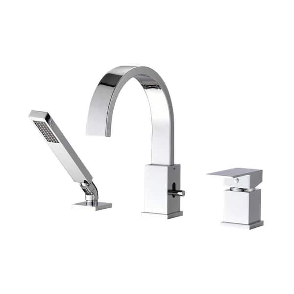 Single-Handle Deck-Mount Roman Tub Faucet with Hand Shower in Chrome