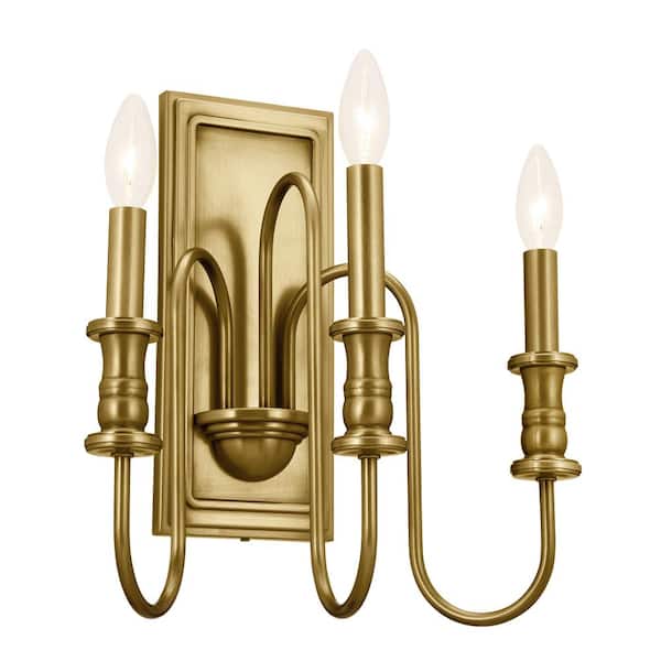Karthe 3-Light Natural Brass Hallway Wall Sconce Light