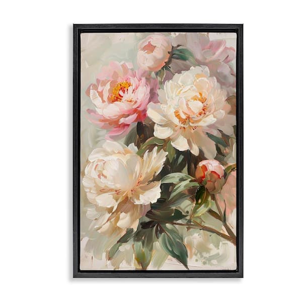 Stupell Industries Spring Peony Bundle by LSR Design Studio Black Floater Frame Nature Graphic Art Print 31 in. x 21 in.