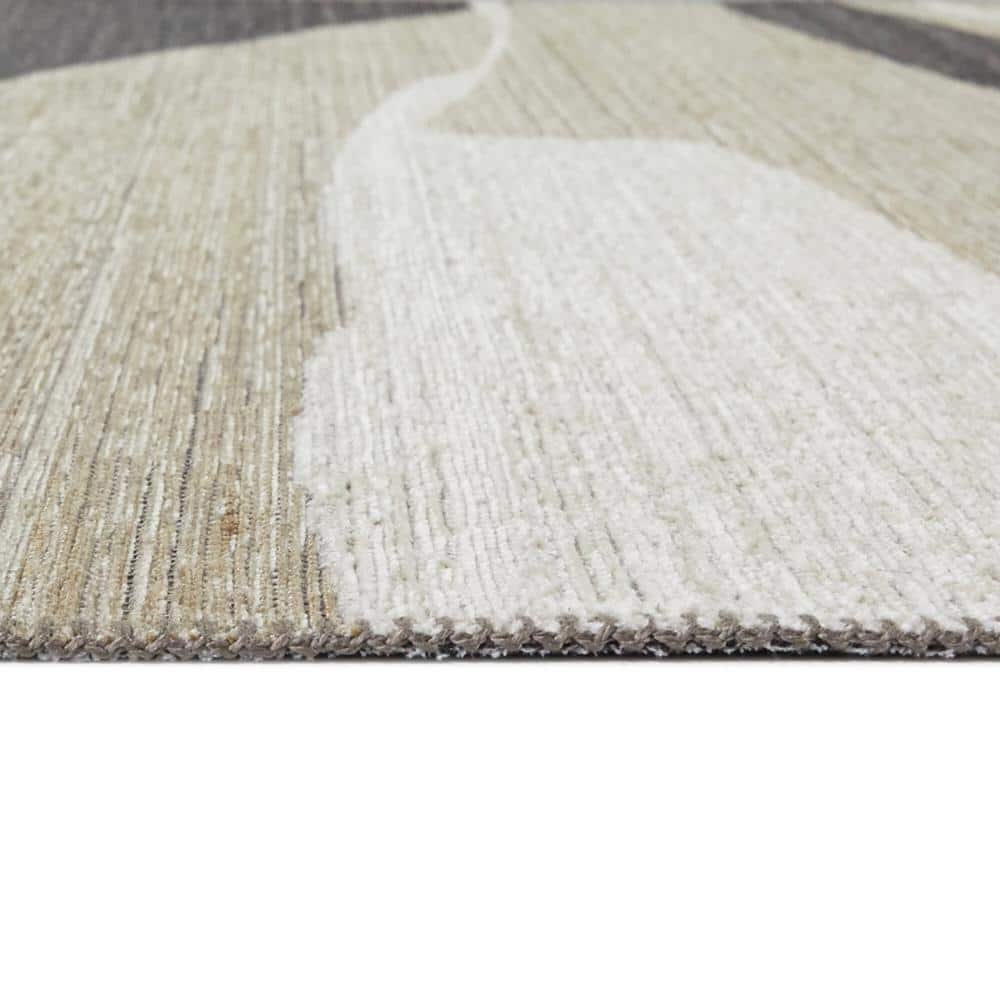 Large Beige and Brown Abstract Chenille Area Rug