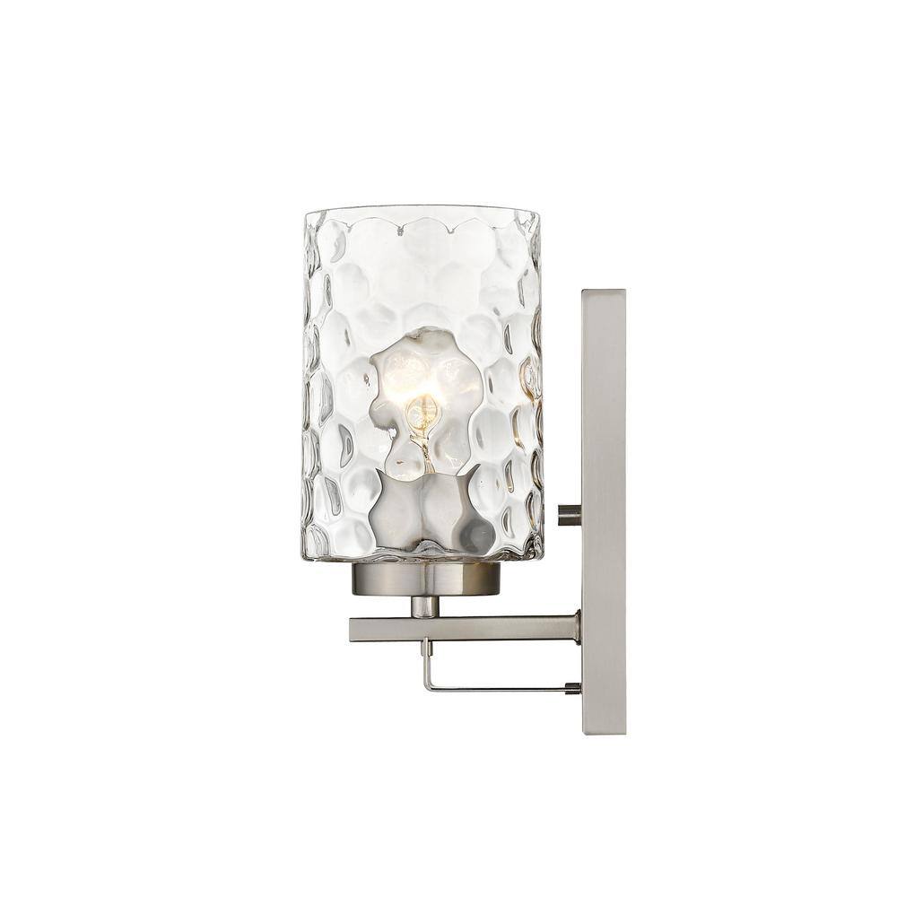 Livvy Satin Nickel Cylinder Wall Sconce with Optic Glass Shade