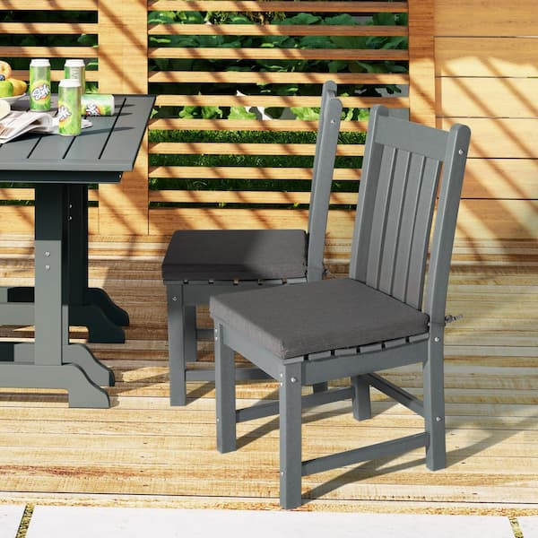 FadingFree (Set of 4) Outdoor Dining Square Patio Chair Seat Cushions with Ties, 16.5 in. x 15.5 in. x 1.5 in., Grey