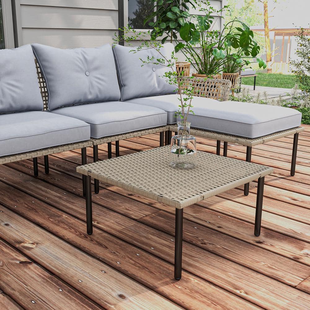 Light Gray 5-Piece Rattan Patio Furniture Set with Cushions