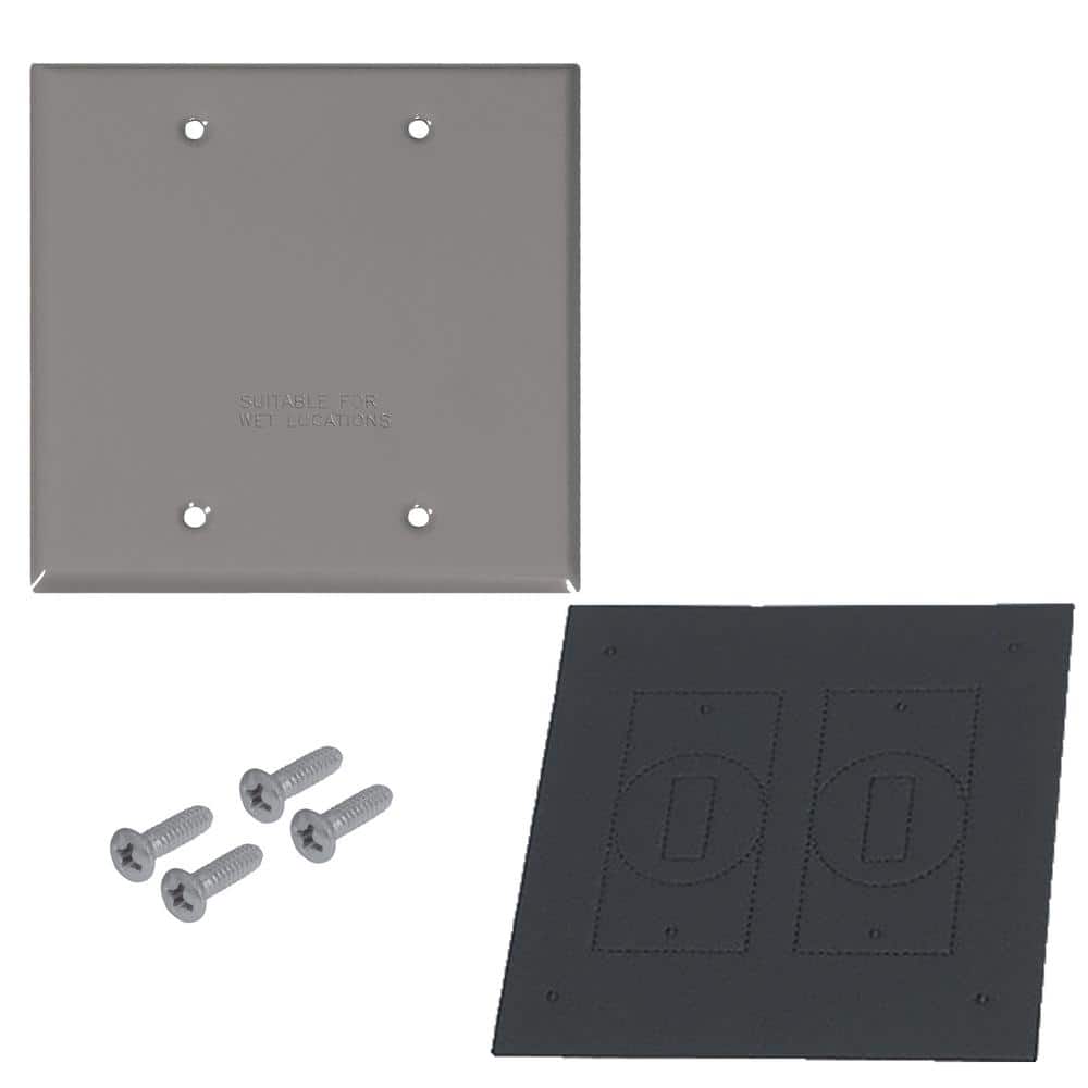 2-Gang Metal Weatherproof Blank Electrical Outlet Cover, Gray