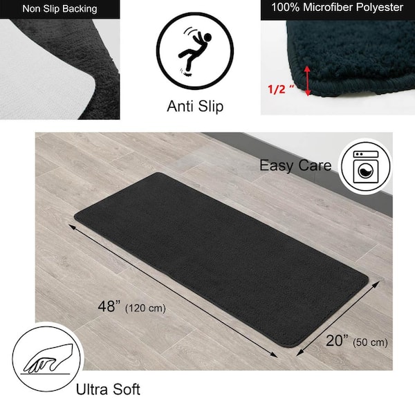 Evideco Black 20 in. x 48 in. Polyester Microfiber Bath Mat Runner Rug
