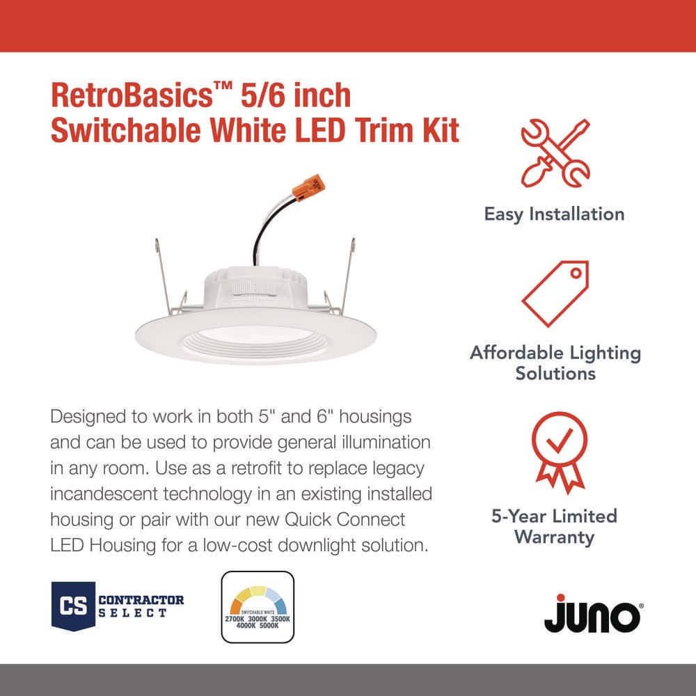 White 5/6-Inch LED Recessed Downlight Trim Kit, 6-Pack