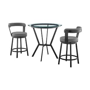 Naomi and Bryant 3-Piece Glass Top Black and Gray Counter Height Table Set