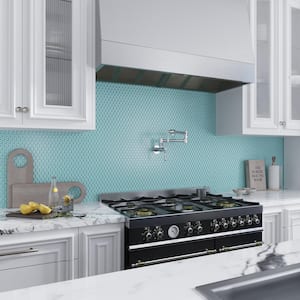 Aqua 12 in. x 12 in. Penny Round Polished Glass Mosaic Tile (20 Cases/100sq. ft./Pallet)