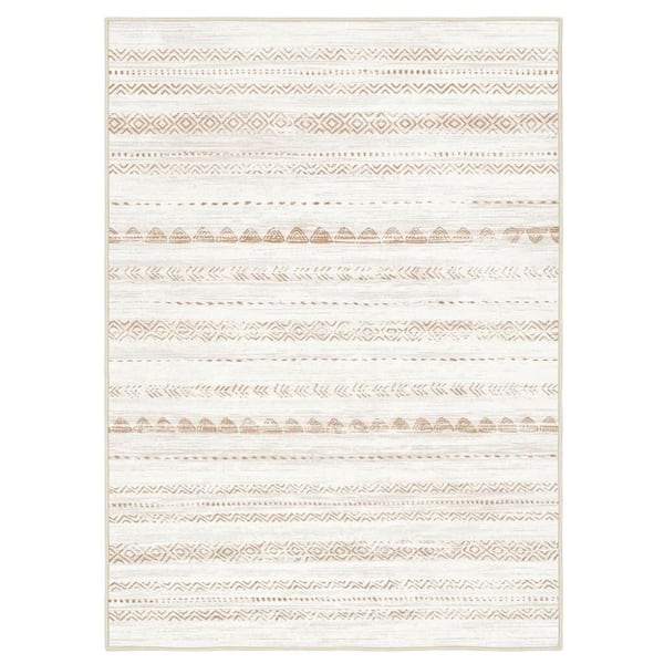 5'x7' Washable Boho Moroccan Area Rug, Neutral Stain Resistant Indoor Carpet