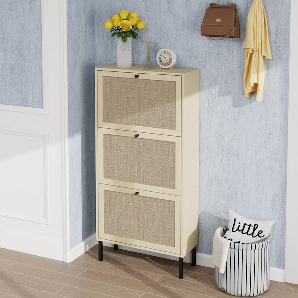 GOGEXX 48.98 in. H x 23.62 in. W Natural Rattan 3-Door