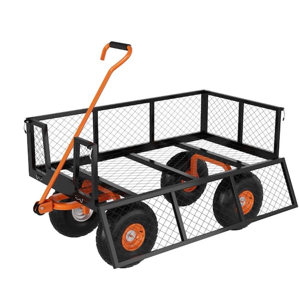 500 lb. 3-in-1 Steel Garden Cart with Removable Sides, 10 in. Pneumatic Tires, 180° Handle, Black/Orange