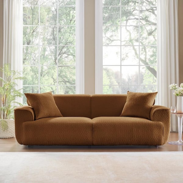 Monland 91 in. Round Arm Boucle Polyester Fabric Upholstered Chaise Lounge Rectangle Sofa Oversized Deep-Seated Couches Yellow
