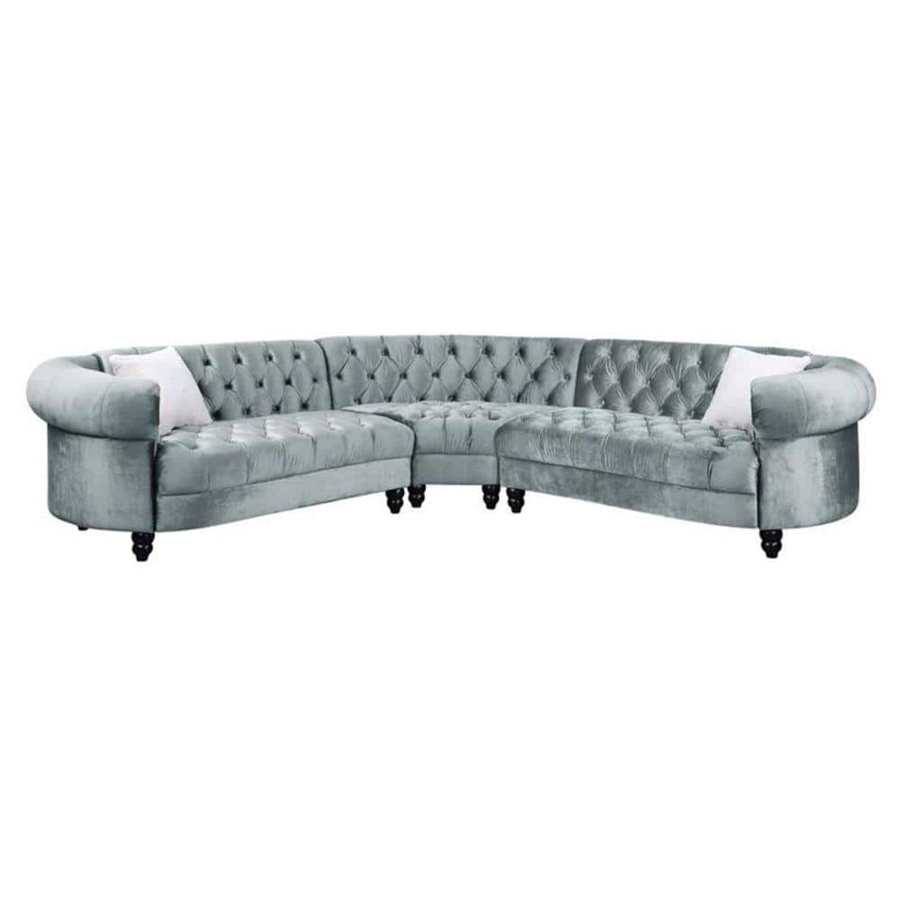 Benjara 100 in. Rolled Arm 1-Piece Fabric L Shaped Sectional Sofa in Gray with Deep Button Tufting -  BM269553
