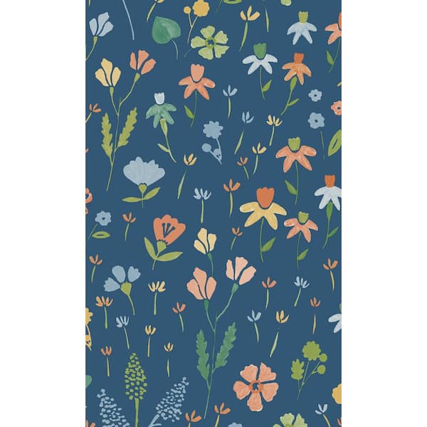 Walls Republic Blue Minimalist Floral Prints 57 sq. ft. Non-Woven ...