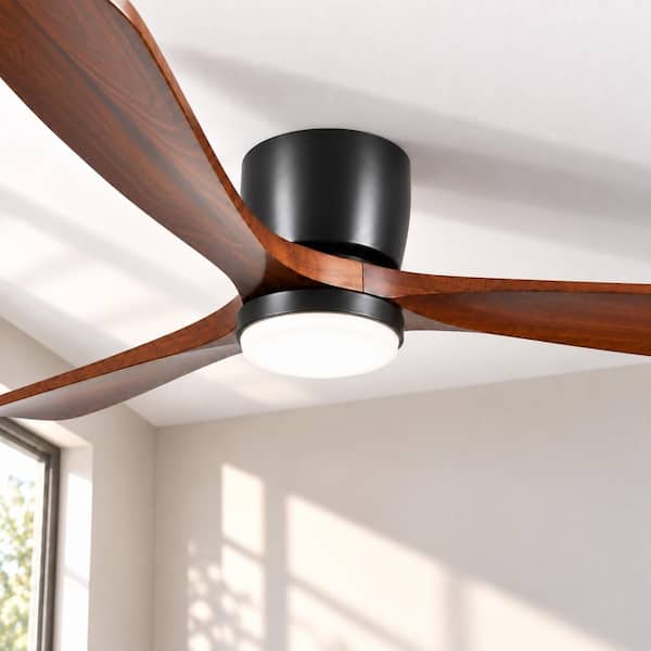 42 in. Integrated LED Indoor Flush Mount Black Standard Ceiling Fan with Remote 6-Speed, DC Motor Reversible