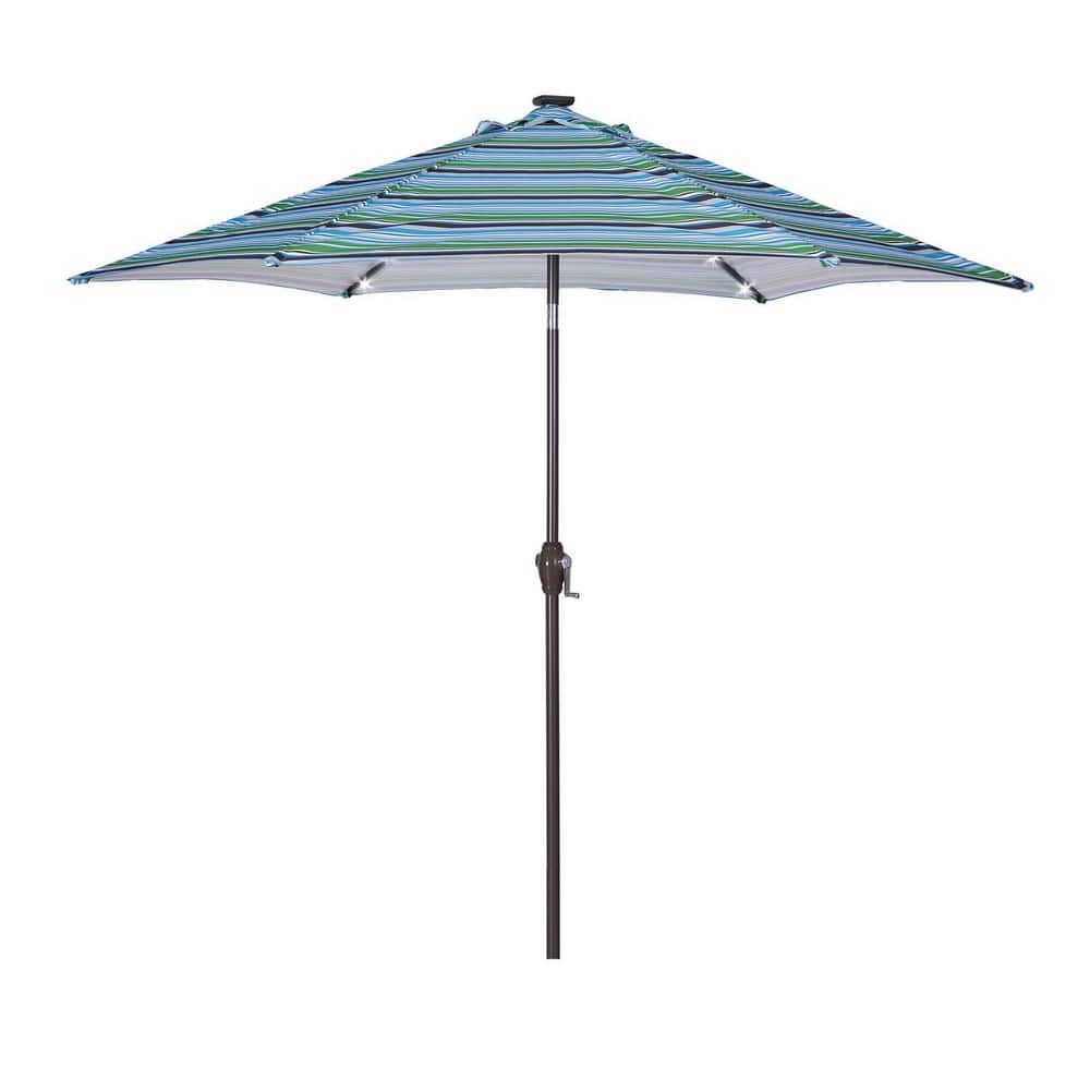 8.7 ft. Metal Market Patio Umbrella in Blue striped with Push Button Tilt, 