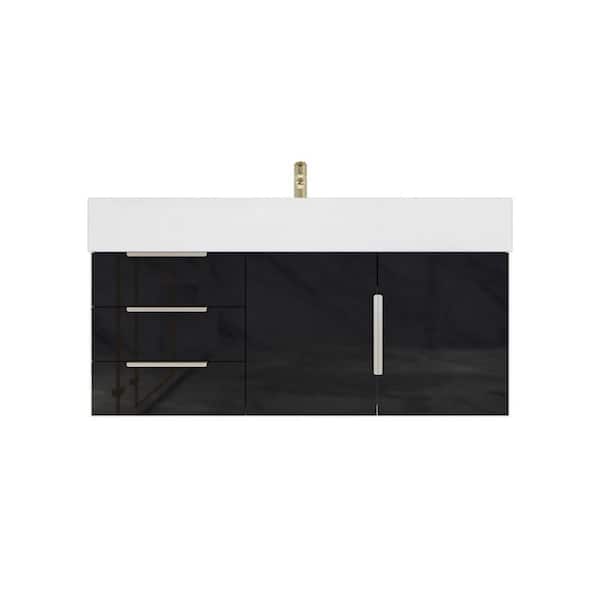 Bethany 42 in. W x 20 in. D x 22 in. H Single Sink Floating Bath Vanity in Gloss Black with White Acrylic Top