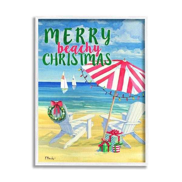 Stupell Industries Merry Beachy Christmas by Paul Brent 1-Piece Framed Graphic Print Typography Poster Art Print 20 in. x 16 in.