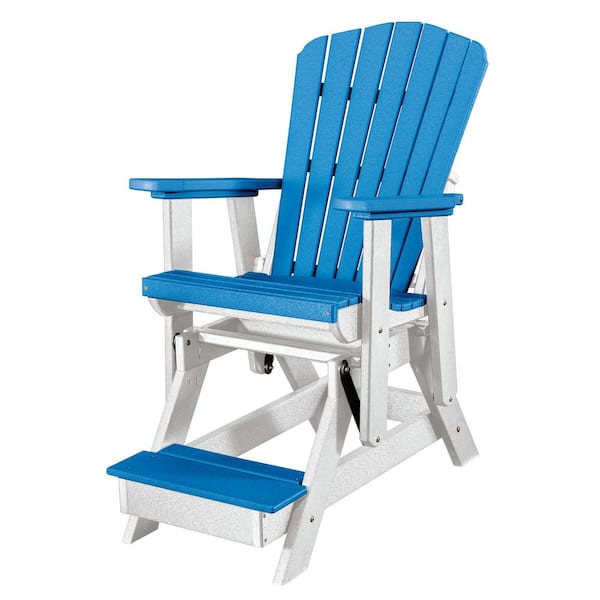 American Furniture Classics All Poly 27 in. 1-Person White Frame Poly Resin Outdoor Fan Back Balcony Glider with Blue Seat
