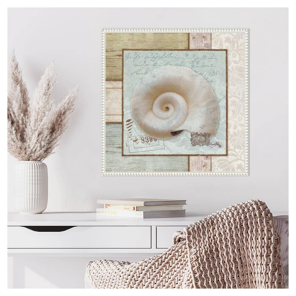 Nautical Seashell Beaded Framed Canvas Wall Art