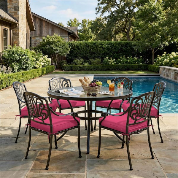 24 x 24 x 5 in. (6-Pack) Outdoor Waterproof Patio Furniture Replacement Seat Cushions with Ties and Handle, Pink