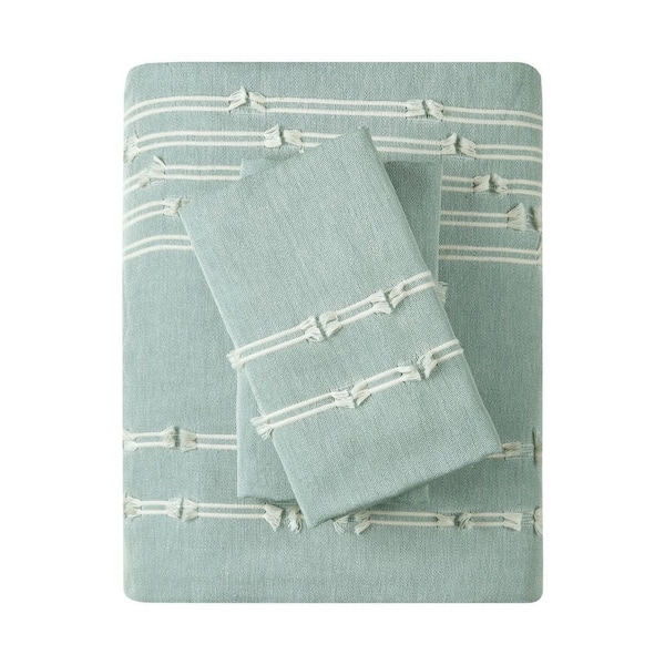 Kara 3-Piece Aqua King/Cal King Cotton Jacquard Duvet Cover Mini Set