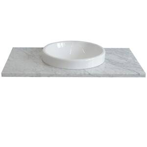 Ragusa III 37 in. W x 22 in. D Marble Single Basin Vanity Top in White with White Round Basin