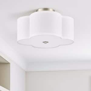 13 in. 4-Light Nickel Semi Flush Mount Ceiling Light Fixture with Clover Fabric Shade, Acrylic Diffuser and E26 Bases