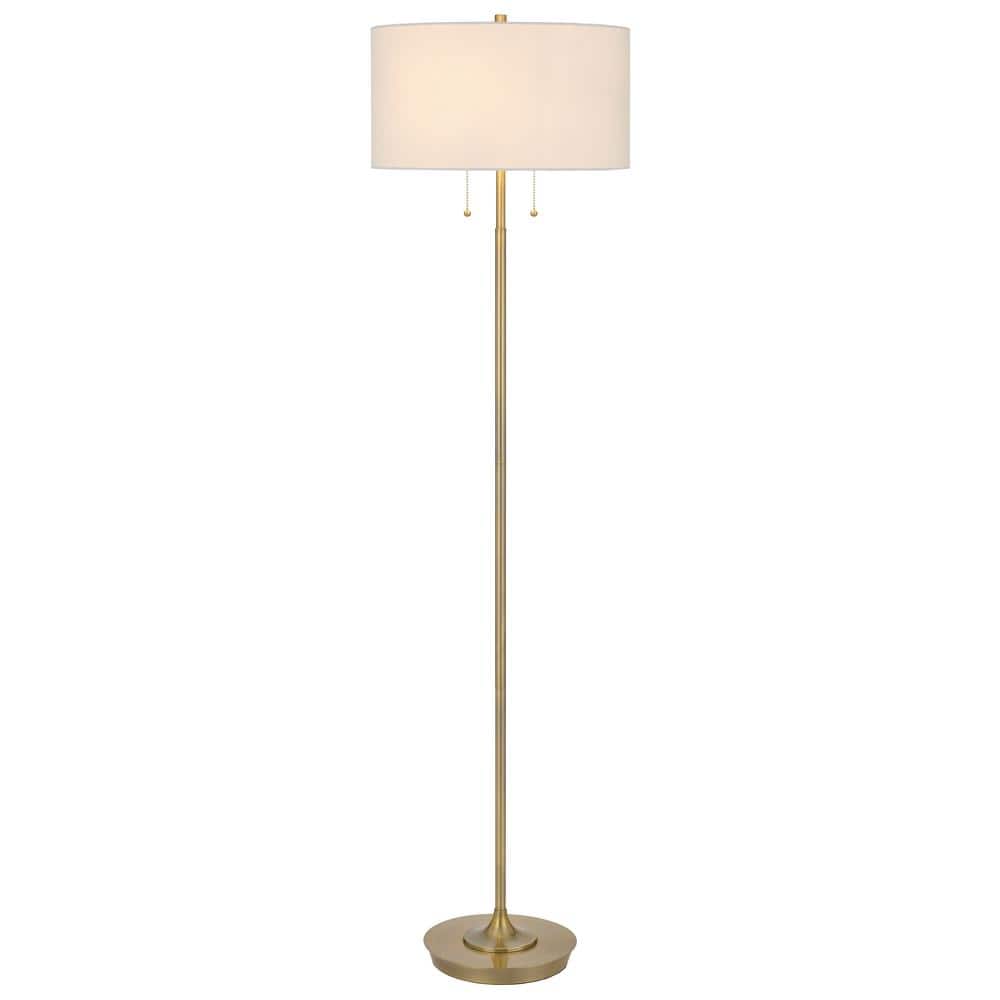 Elegant Antique Brass 64" Metal Floor Lamp with White Drum Shade