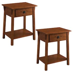 Mission End Table with Drawer, Made with Solid Wood, Side Table for Living Room, Bedroom and Office, 2-Pack Nightstand