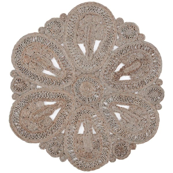 SAFAVIEH Natural Fiber Gray 5 ft. x 5 ft. Woven Floral Round Area Rug