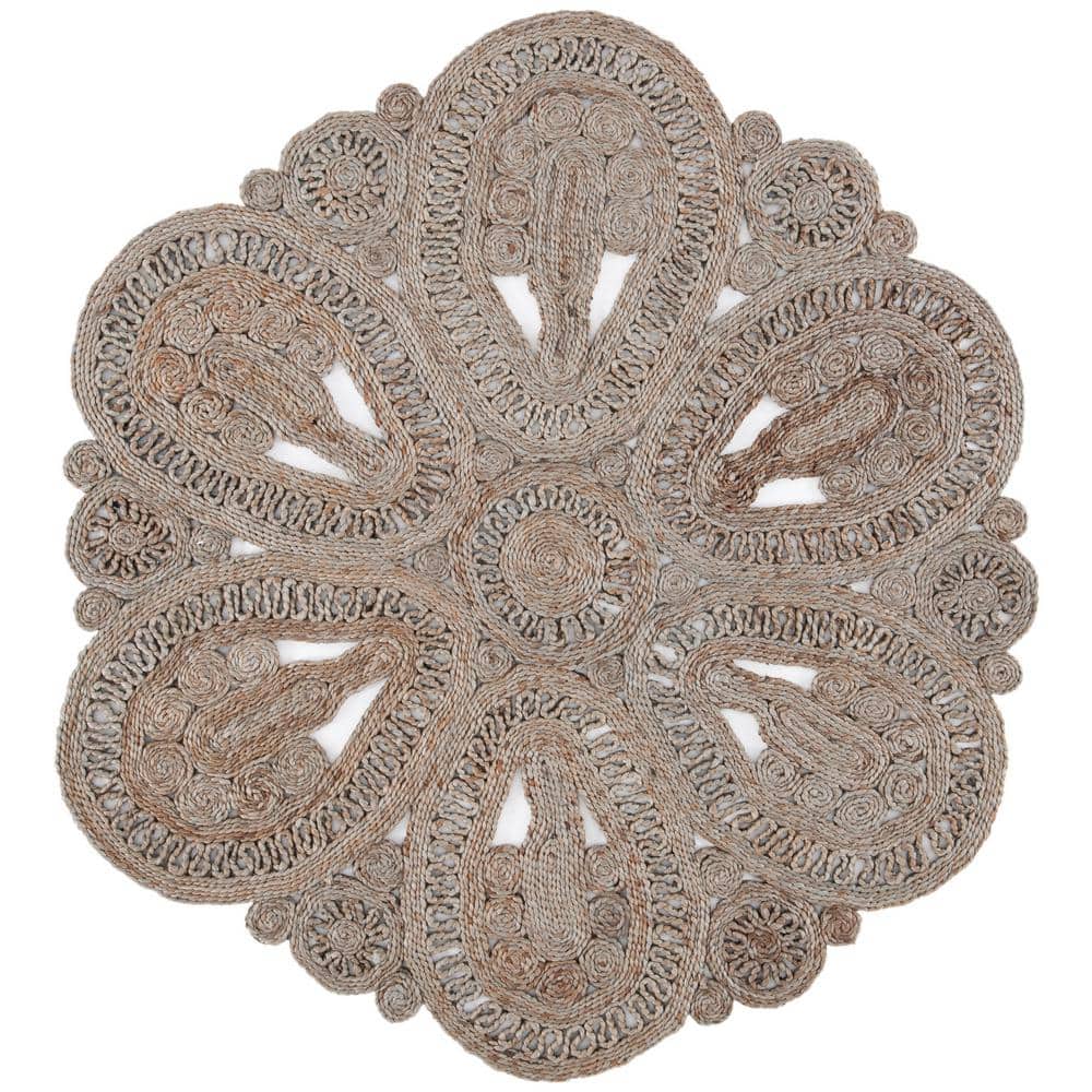 Natural Fiber Gray 8 ft. x 8 ft. Woven Floral Round Area Rug price history on PriceWatchPro