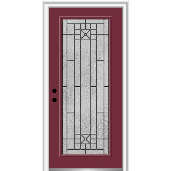 MMI Door 34 in. x 80 in. Courtyard Right-Hand Full-Lite Decorative Painted Fiberglass Smooth Prehung Front Door, 4-9/16 in. Frame
