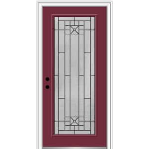 36 in. x 80 in. Courtyard Right-Hand Full Lite Decorative Painted Fiberglass Smooth Prehung Front Door, 6-9/16 in. Frame